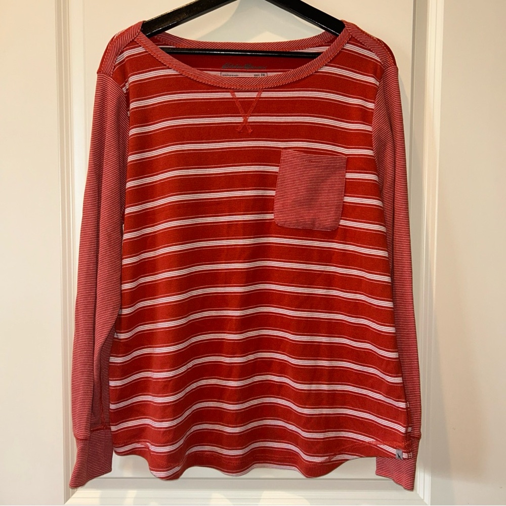 Women’s Eddie Bauer Legend Wash  Striped Long Sleeve Shirt Orange white 2XL
